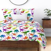 Prehistoric Parade Rainbow Geometric Dinosaur Pattern in White