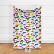 Prehistoric Parade Rainbow Geometric Dinosaur Pattern in White