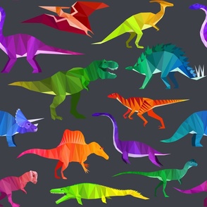 Prehistoric Parade Rainbow Geometric Dinosaur Pattern in Gray