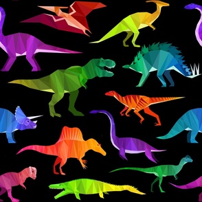 Prehistoric Parade Rainbow Geometric Dinosaur Pattern in Black