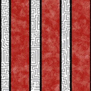 Large stripes with Textured and Maze lines_Red and White_Vertical_Splash of Red Collection