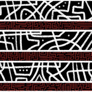 Large stripes with Wild and Maze lines_Black White and Red_Horizontal_Splash of Red Collection