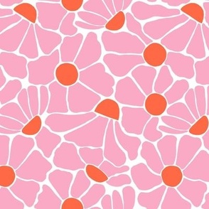 Abstract Daisy Tiles - pink and orange