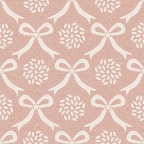 Bows & Petals (medium), cameo pink and warm white {linen texture}