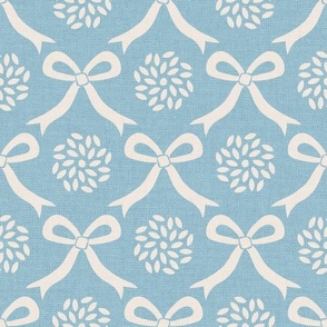 Bows & Petals (medium), strato blue and warm white {linen texture}
