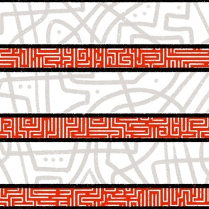 Large stripes with Wild and Maze lines_Red and Grey_Horizontal_Splash of Red Collection