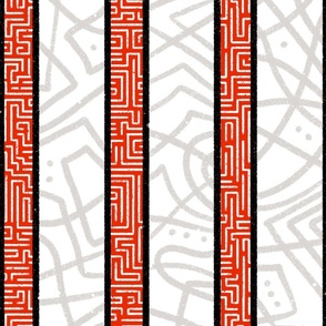 Large stripes with Wild and Maze lines_Red and Grey_Vertical_Splash of Red Collection