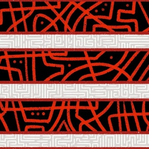 Large stripes with Wild and Maze lines_Red on Black_Horizontal_Splash of Red Collection
