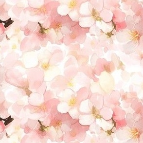 Pink Cherry Blossoms, Elegant Light Watercolor Floral