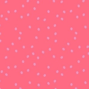 Pale Pink Flowers on Darker Pink Background, Ditsy