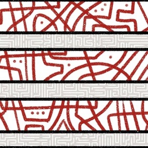 Large stripes with Wild and Maze lines_Red on White_Horizontal_Splash of Red Collection