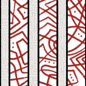 Large stripes with Wild and Maze lines_Red on White_Vertical_Splash of Red Collection