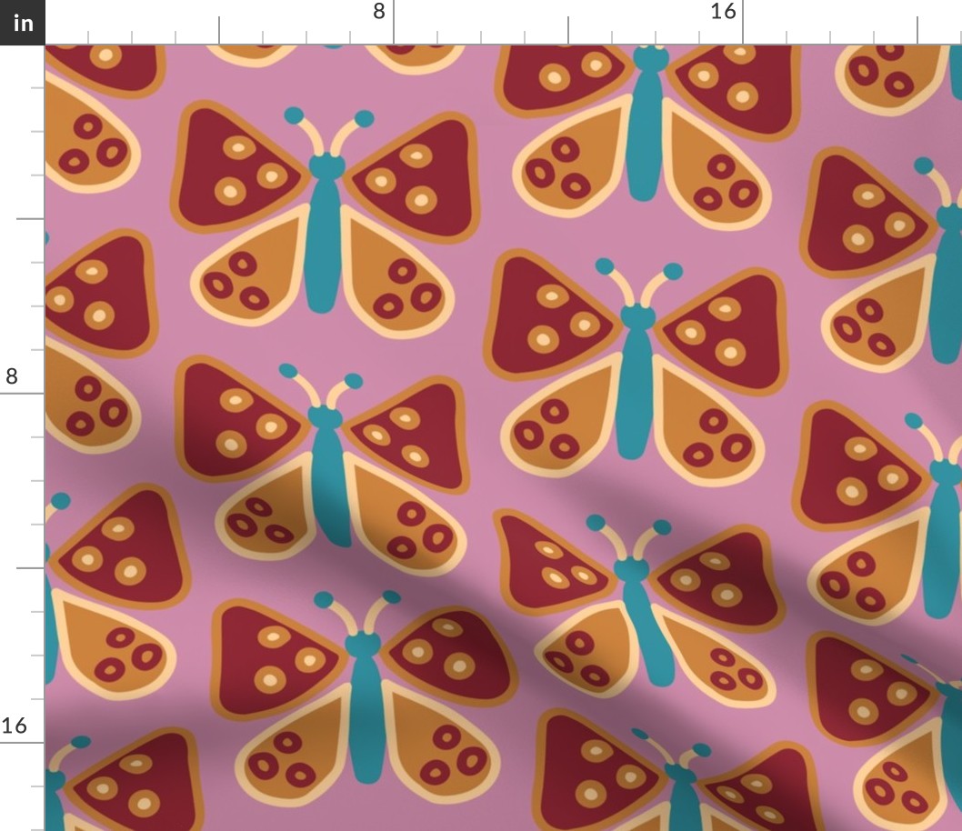 254g - Large scale pretty Garden butterflies in mauve lavender, burgundy, turquoise and mustard yellow for kids apparel, nursery wallpaper and cot sheets, children's sheet sets, duvet covers and springtime quilting