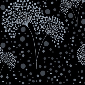 Dandelion Dots Light Blue Grey on Black, Large