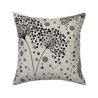 Dandelion Dots Gray Black on Cotton Grey Beige, Large