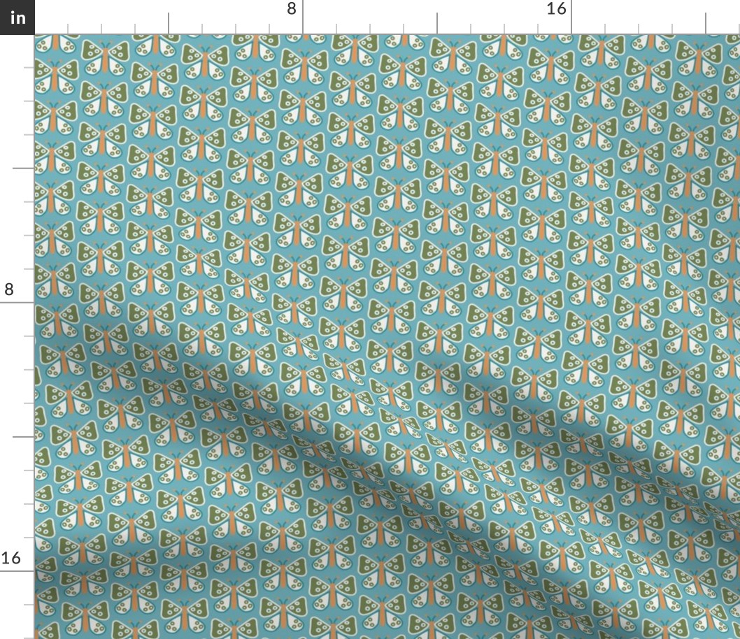 254a - mini small scale pretty Garden butterflies in teal aqua blue green, off white and mustard yellow for kids apparel, nursery wallpaper and cot sheets, children's sheet sets, duvet covers and springtime quilting