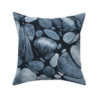 Tranquil River Rocks: Handpainted Watercolor Neurographic Art | Graphite Black Monochrome | Large Scale