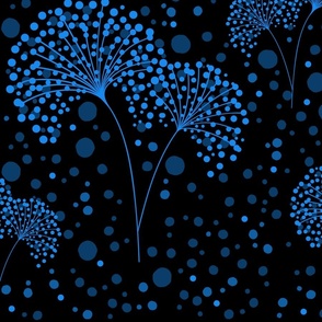 Dandelion Dots Bright Blue on Black, Large