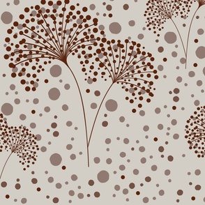 Dandelion Dots Browns on Cotton Grey Beige, Large