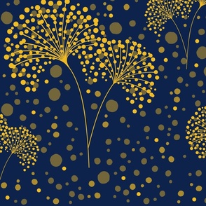 Dandelion Dots Golden Mustard Yellow on Navy Blue, Large