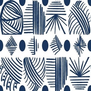 Caribbean Tribal Mudcloth Geometric, Navy Blue, White, Medium