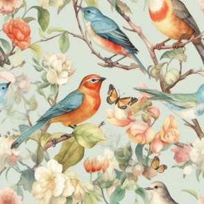 Vintage Cottage Floral: Birds & Butterflies