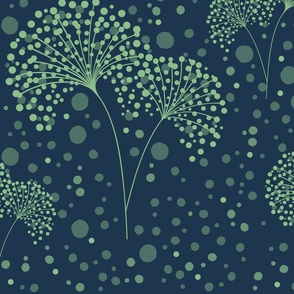 Dandelion Dots Green on Navy Blue, Large