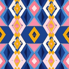Diamond Mosaic in Retro Pink and Sapphire - Geometric Pattern