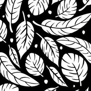 Tropical Leaves in Classic White on Black - Large Scale - Metallic Wallpaper Friendly  - Jungle Forest Plants 