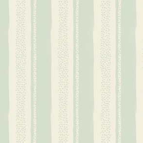 Summer Vacation - large hand drawn green mint and  beige vertical stripes  and dots - nautical nursery kids wallpaper - retro coastal decor
