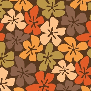 retro flowers. Orange red and brown. warm fall. Blooming Autumn. Large