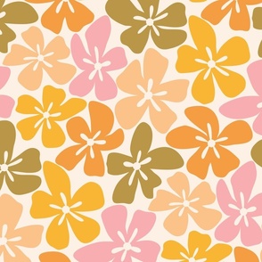 retro flowers. Orange yellow and green. warm fall. Blooming Autumn. LARGE