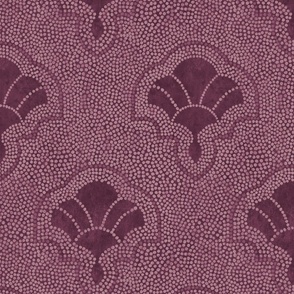 Textured art deco fans in dotted mosaic style - dusty rose and dark maroon, moody burgundy - large