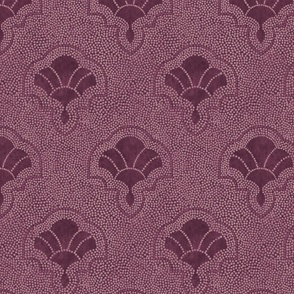 Textured art deco fans in dotted mosaic style - dusty rose and dark maroon, moody burgundy - medium