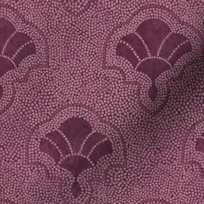 Textured art deco fans in dotted mosaic style - dusty rose and dark maroon, moody burgundy - small