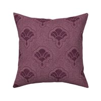 Textured art deco fans in dotted mosaic style - dusty rose and dark maroon, moody burgundy - small