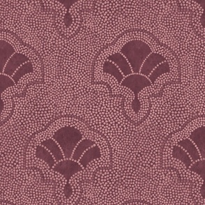 Textured art deco fans in dotted mosaic style - dusty crimson and dark red, moody claret - large