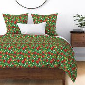 Summer Strawberries Forest Green Small - hand-drawn, botanical, flowers, fruit, bright colors, cute, fun, bedding, wallpaper, clothing, kitchen decor, kids, children, home decor, garden designs