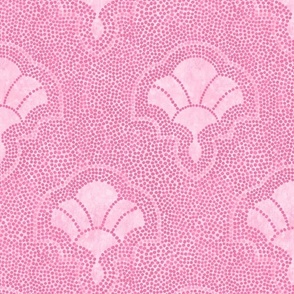 Textured art deco fans in dotted mosaic style - tonal pinkcore, bold hot pink - large