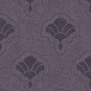 Textured art deco fans in dotted mosaic style - moody purple, dark dusty purple, gothic - large