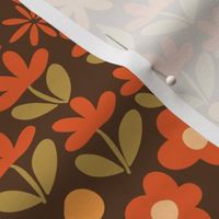 Ditsy warm flowers - brown, orange and red. Blooming Autumn. Fall vibes. MEDIUM