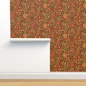 Ditsy warm flowers - brown, orange and red. Blooming Autumn. Fall vibes. MEDIUM