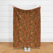 Ditsy warm flowers - brown, orange and red. Blooming Autumn. Fall vibes. MEDIUM