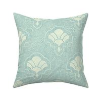 Textured art deco fans in dotted mosaic style - light teal, vintage turquoise, blue-green - medium