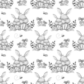 Woodland Animals Bunny Carrots Baby Nursery Ladybug Bee Gray 