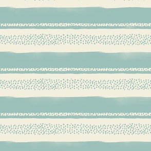 Summer Vacation - large hand drawn blue serenity beige Horizontal stripes  and dots - nautical nursery kids wallpaper - retro coastal decor