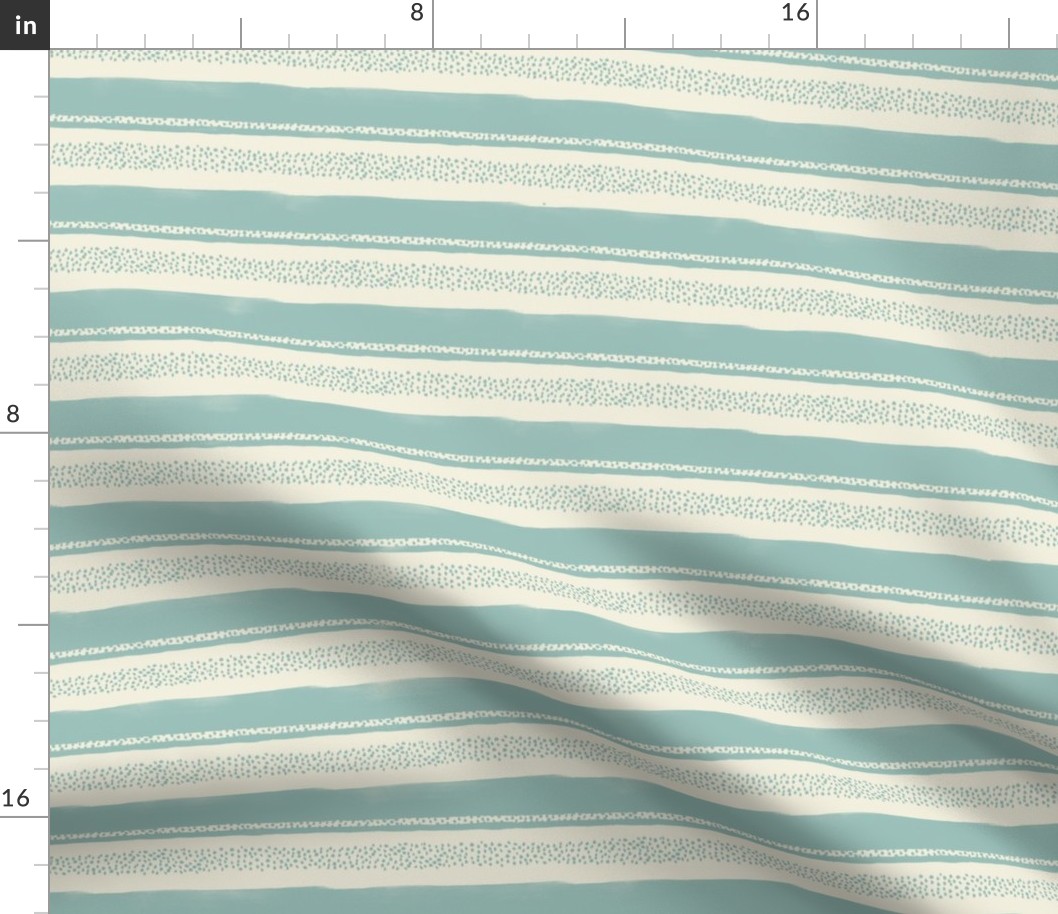 Summer Vacation - medium hand drawn blue serenity beige horizontal stripes  and dots - kids apparel - retro coastal decor