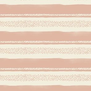 Summer Vacation - large hand drawn pink salmon beige horizontal stripes  and dots - nautical nursery kids wallpaper - retro coastal decor