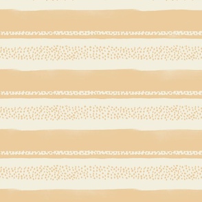 Summer Vacation - large hand drawn yellow sand beige horizontal stripes  and dots - nautical nursery kids wallpaper - retro coastal decor