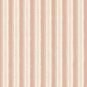 Summer Vacation - medium hand drawn pink salmon beige vertical stripes  and dots - kids apparel - retro coastal decor